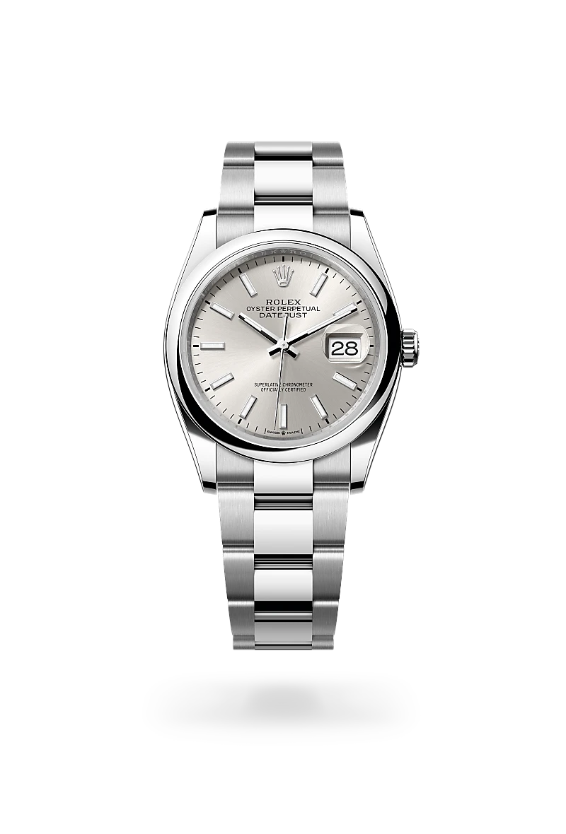 Rolex Datejust 36 in Oystersteel with a Silver dial,Domed bezel and Oyster, three-piece solid links bracelet