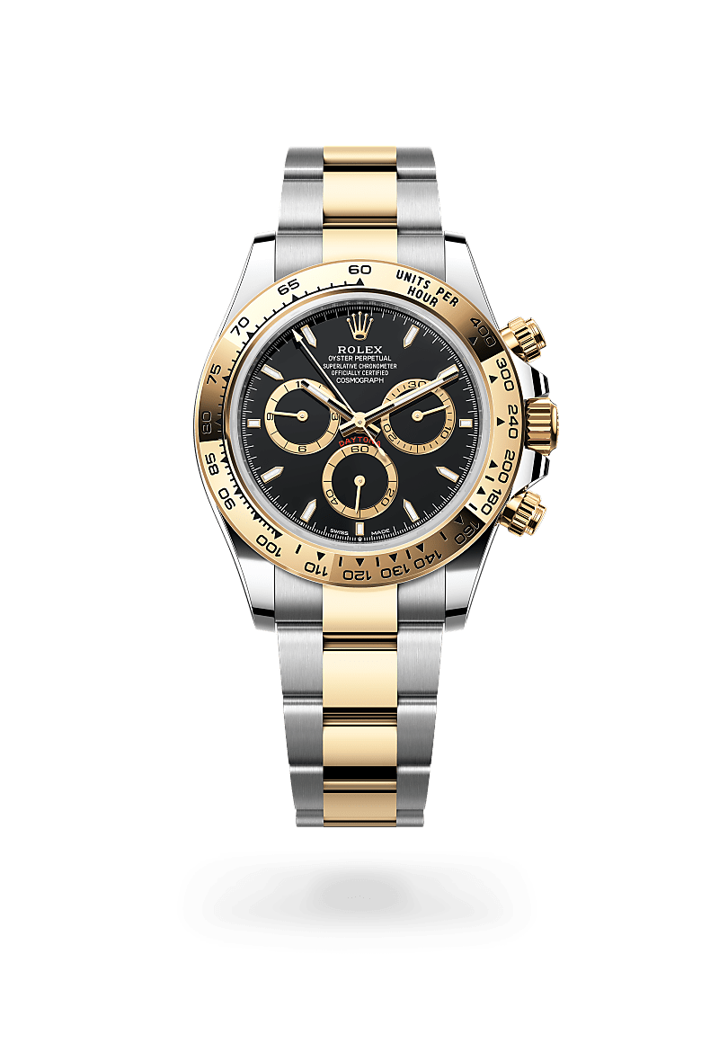 Rolex Cosmograph Daytona in Yellow Rolesor - combination of Oystersteel and yellow gold with a Black, golden counter rings dial,Fixed, with engraved tachymetric scale, in yellow gold bezel and Oyster, three-piece solid links bracelet