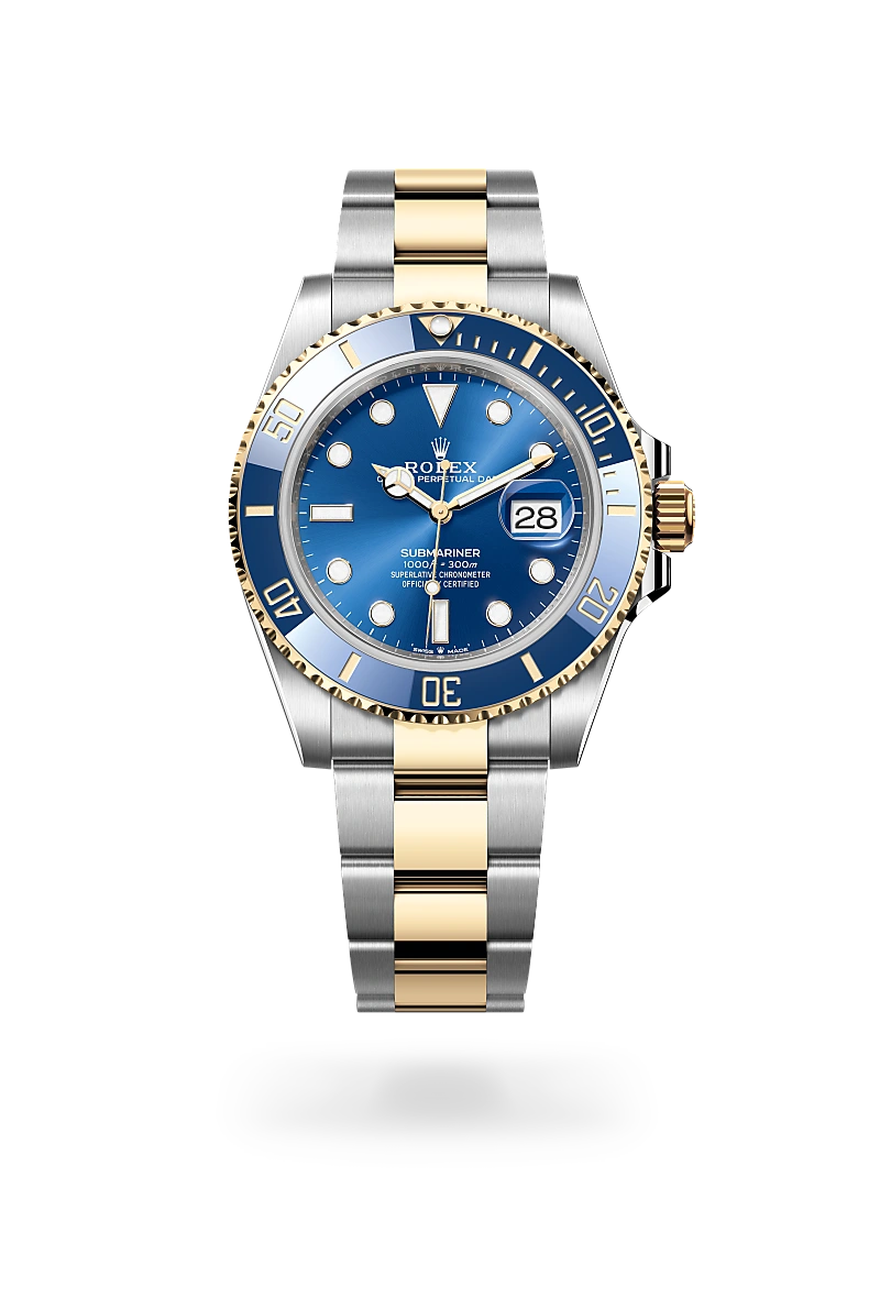 Rolex Submariner Date in Yellow Rolesor - combination of Oystersteel and yellow gold with a Royal blue dial,Unidirectional rotatable 60-minute graduated, scratch-resistant Cerachrom insert in blue ceramic, numerals and graduations coated in gold bezel and Oyster, three-piece solid links bracelet