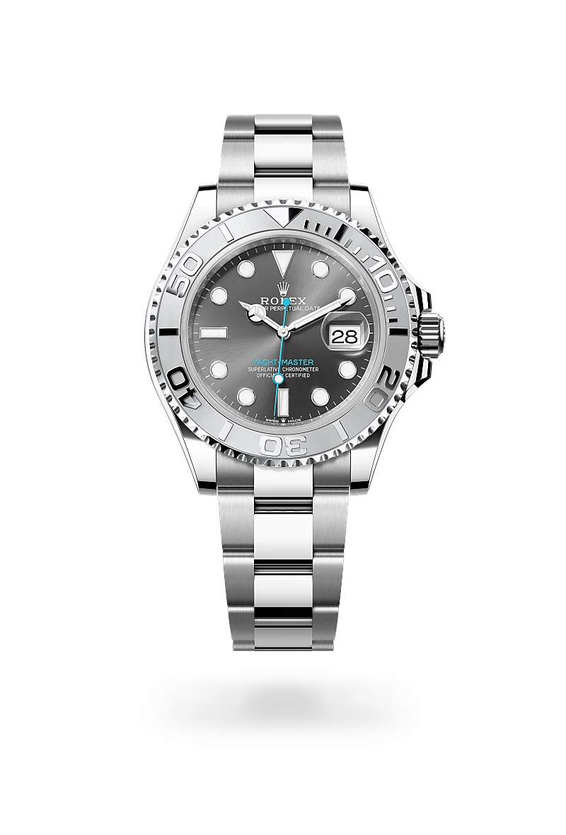 Rolex Yacht-Master 40 in Rolesium - combination of Oystersteel and platinum with a Slate dial,Platinum bidirectional rotatable 60-minute graduated with raised numerals bezel and Oyster, three-piece solid links bracelet