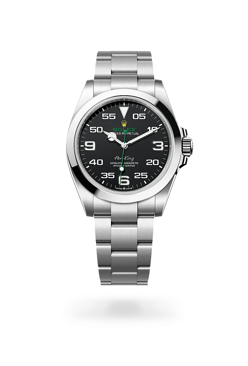 Rolex Air-King in Oystersteel with a Black dial,Smooth bezel and Oyster, three-piece solid links bracelet