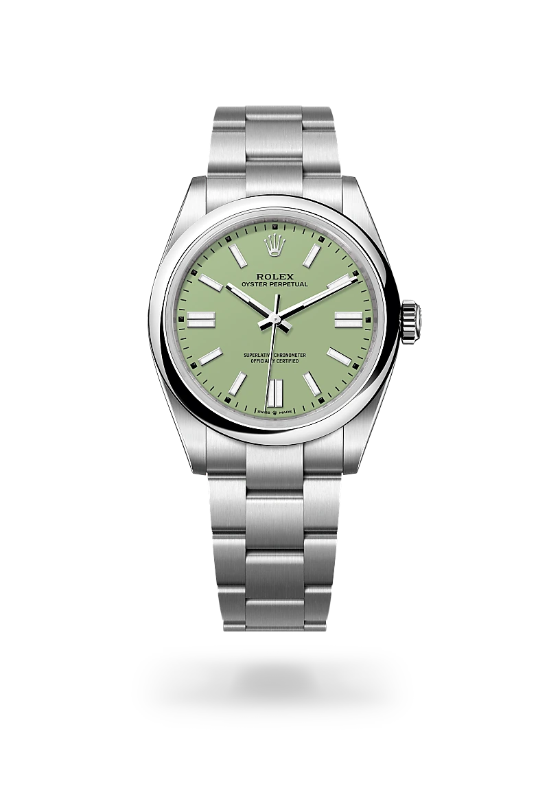 Rolex Oyster Perpetual 41 in Oystersteel with a Pistachio dial,Domed bezel and Oyster, three-piece solid links bracelet