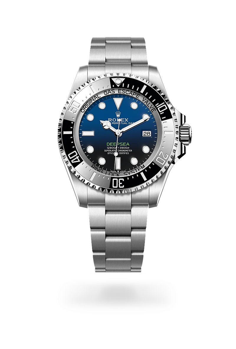 Rolex Rolex Deepsea in Oystersteel with a D-blue dial,Unidirectional rotatable 60-minute graduated, scratch-resistant Cerachrom insert in black ceramic, numerals and graduations coated in platinum bezel and Oyster, three-piece solid links bracelet