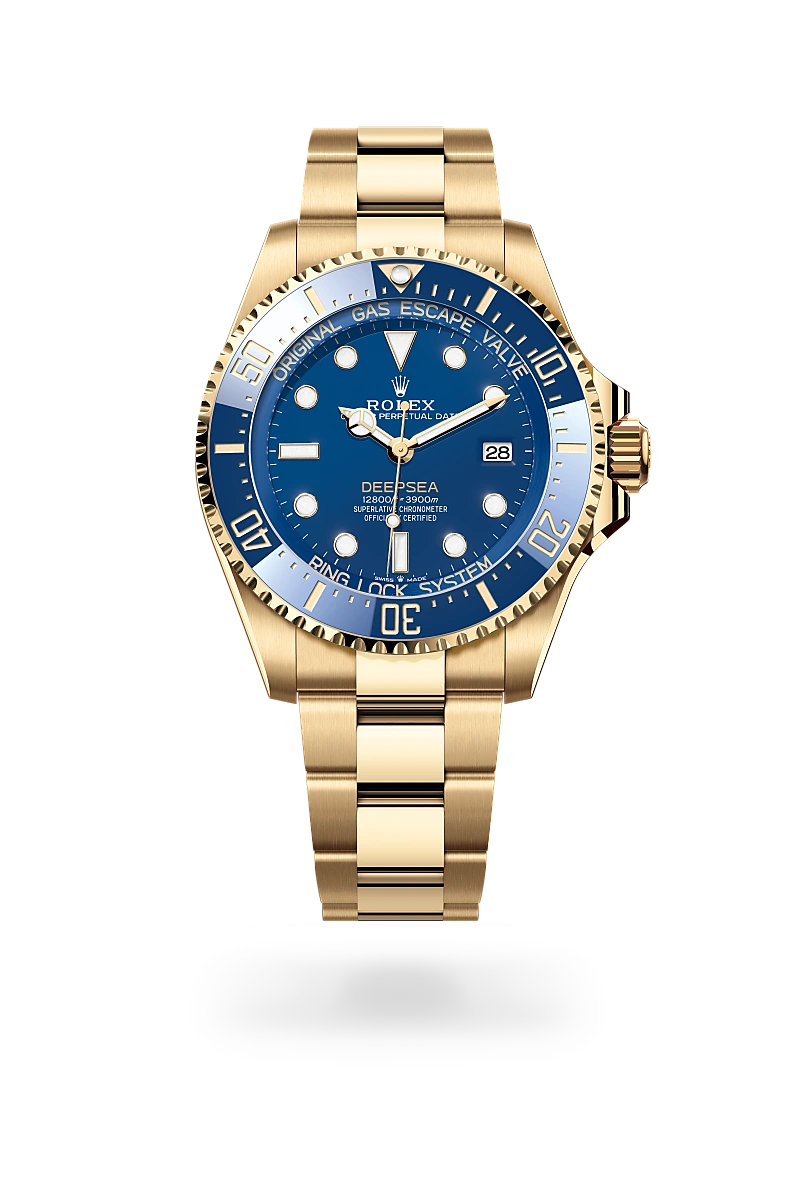 Rolex Rolex Deepsea in 18 ct yellow gold with a Blue dial,Unidirectional rotatable 60-minute graduated, scratch-resistant Cerachrom insert in blue ceramic, numerals and graduations coated in gold bezel and Oyster, three-piece solid links bracelet